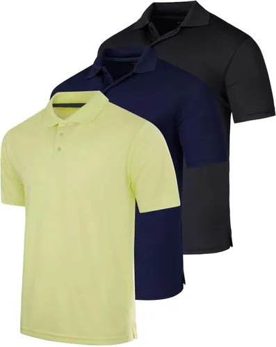 Real Essentials - Paquete de 3 Camisa tipo Polo de manga corta para hombre, de secado rápido y de rendimiento atlético (disponible en tallas grandes