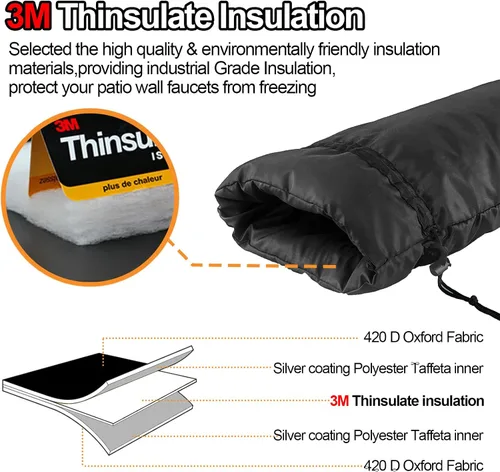 Miniatura 4 de Cubiertas XXL para grifos al aire libre para invierno, protector anticongelante de 3M Thinsulate para aspersores, 63.5 cm x 33 cm para grifos