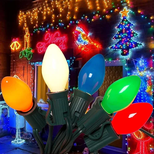 Miniatura 14 de C7 Luces de Navidad para Exteriores 25 Pies Luces de Cadena LED de Navidad con 27 Bombillas LED Multicolor (2 de Repuesto), Luces de Cadena