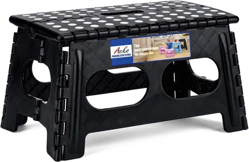 Miniatura 6 de ACSTEP Taburete plegable, incluye taburete extra ancho y resistente y soporte para la espalda, taburete plegable negro