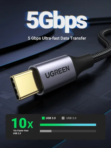 Miniatura 2 de UGREEN Cable USB a USB C 3.0 Cable USB C 3.0 de transferencia de datos de 5 Gbps tipo C, cable trenzado de nailon de carga rápida para Android