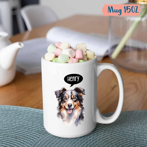 Miniatura 5 de Taza de café de perro de pastor australiano, taza de café personalizada para mascotas con nombre, regalo conmemorativo para mascotas para papá