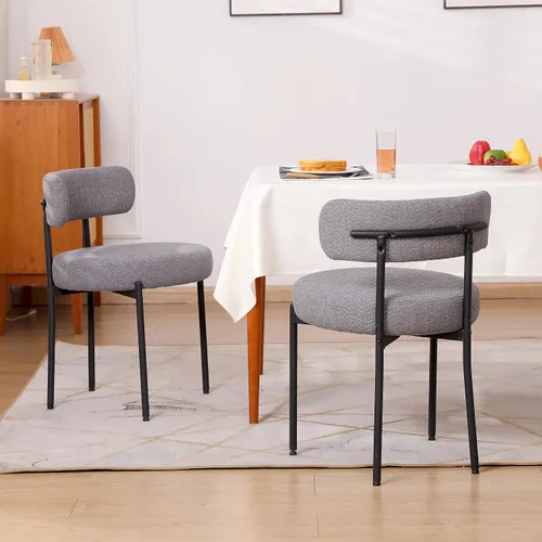 Miniatura 10 de Juego de 2 sillas de comedor negras, sillas de comedor modernas de mediados de siglo, respaldo curvado, sillas de comedor tapizadas redondas