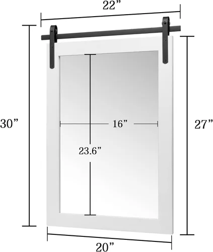 Miniatura 8 de Espejo de casa de campo para baño, espejo de tocador rústico blanco con marco de madera, espejos decorativos, estilo puerta de granero, decoración