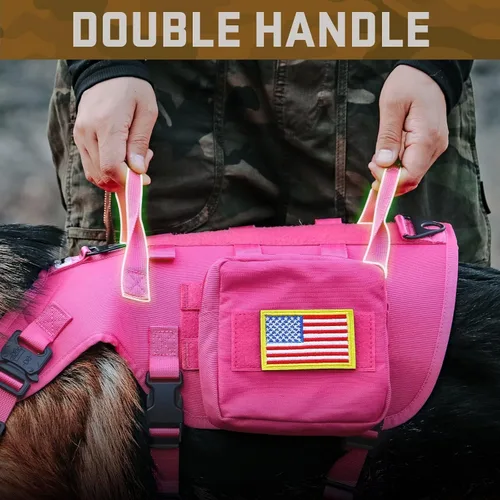 Miniatura 3 de Forestpaw Arnés táctico rosa para perros grandes, collar táctico para perro con correa elástica, arnés militar para perro sin tirones para Rosa