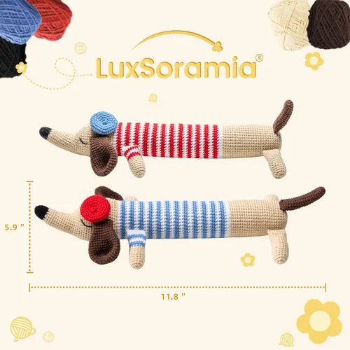 Miniatura 5 de luxSoramia Kit de ganchillo para principiantes, kit de 2 piezas de perro salchicha para principiantes con tutoriales en video paso a paso, kit