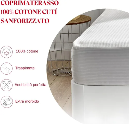 Miniatura 2 de Pikolin Home – Protector de colchón Ticking, 100% algodón, blanco, Lit 150 - 59.1 x 78.7 in