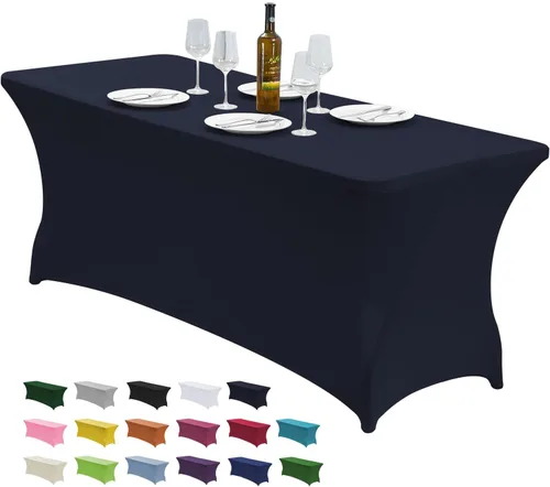 Miniatura 11 de CWK - Funda de mesa de elastano elástica impermeable de 6 pies para mesas rectangulares - Mantel elástico ajustado para mesas plegables, tela Rosa