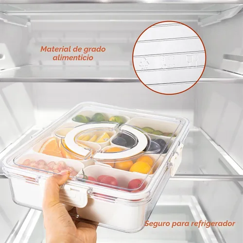 Miniatura 4 de Dingerjar Bandeja dividida para servir con tapa y asa, contenedor de charcutería para aperitivos portátiles, organizador transparente para dulces