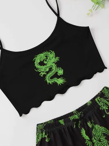 Miniatura 3 de WDIRARA Conjunto de pijama para mujer con bonito estampado de lechuga y pantalones cortos
