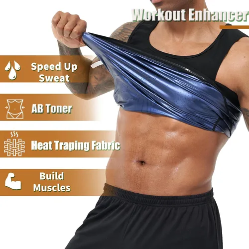 Miniatura 3 de Chaleco de sudoración para sauna, camiseta deportiva de tirantes para entrenamiento, faja de cintura para hombres, chaleco de compresión para Azul