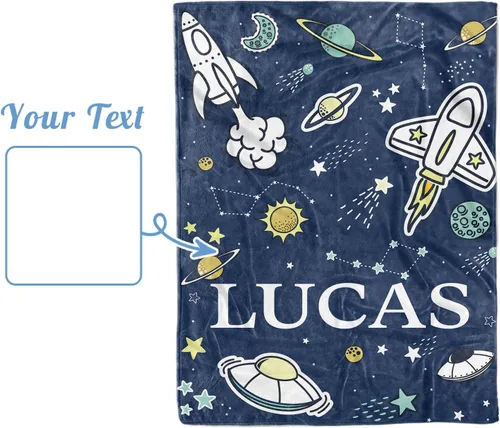Miniatura 9 de Manta de bebé personalizada para niños, manta de bebé personalizada con nombre, franela suave con respaldo de puntos de doble capa, manta de Rocket