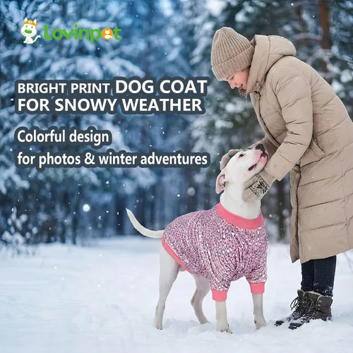 Miniatura 4 de LovinPet Chaqueta para mastín, ropa de invierno ligera de franela mejorada, tela agradable a la piel, ropa fina con estampado de leopardo rosa