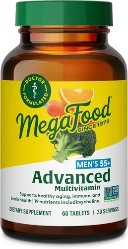 MegaFood Multivitamínico Avanzado para Hombres de 55+, Multivitaminas para Hombres 50 Plus, B12 Metilado, Metil Folato, Colina, Vitamina D, Salud