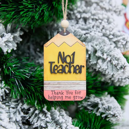 Miniatura 15 de Mejor Adorno de Tiza para Profesor 4 Pulgadas – Adorno Colgante de Madera en Capas, Suministros Escolares, Decoración, Regalo para Educador