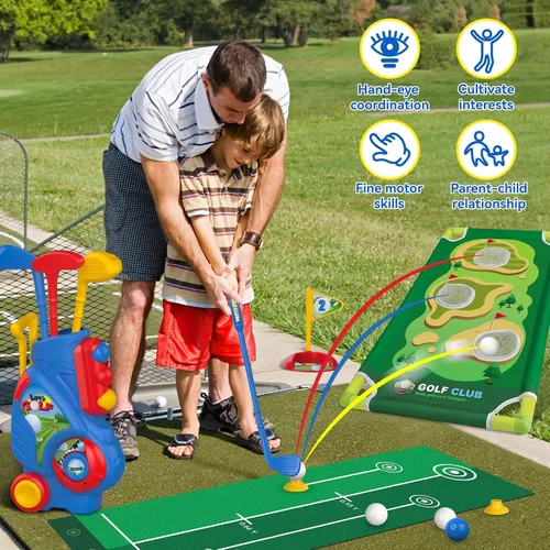 Miniatura 4 de Liberry Juego de Golf para Niños Pequeños de 2, 3, 4, 5 Años Niños Niñas, Carrito de Golf Mejorado para Niños con Tablero de Cornhole de Golf