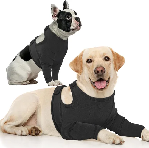 Nanaki Trajes de recuperación para cirugía de perro para las patas delanteras, manga de pierna de perro para detener las lamidas, pantalones Negro