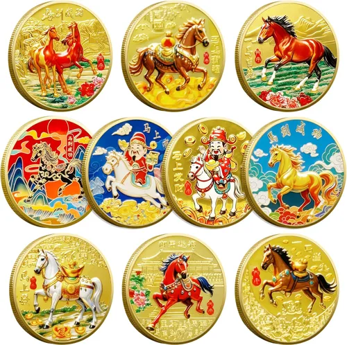 Miniatura 12 de 5 piezas de monedas de la suerte chinas de dragón chino del zodiaco monedas antiguas criaturas míticas de la suerte para oficina, colección