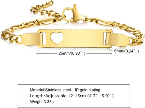 Miniatura 120 de Pulsera de barra para bebé: chapado en oro de 18 quilates, pulsera con placa de identificación personalizada para niños pequeños de mamá, nombre