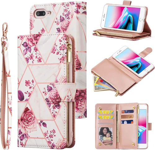 Miniatura 19 de UEEBAI - Cartera clásica de cuero sintético con cierre magnético, funda de iPhone con cierre