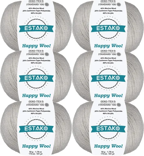 Miniatura 35 de Estako Happy Wool (paquete de 2 madejas) 40% lana merino 20% cachemira tipo poliamida 40% acrílico peso fingering hilo suave para tejer y crochet