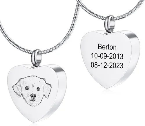 Miniatura 8 de MeMeDIY Collar personalizado con dije de urna de cenizas con estampado de pata de corazón, nombre personalizado, foto, fecha para mujeres, hombres