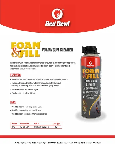 Miniatura 3 de Red Devil 0921 Foam & Fill Foam Gun Cleaner, Transparente