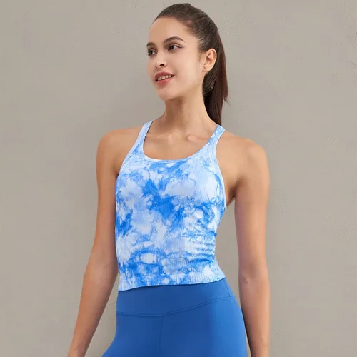 Miniatura 72 de sphinx cat - Camiseta corta de entrenamiento para mujer, camiseta sin mangas, acanalada, con espalda cruzada y brasier integrado