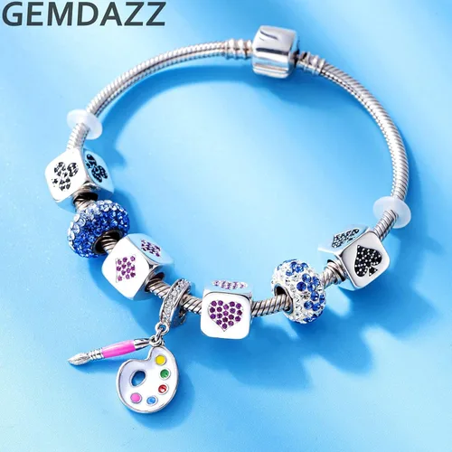 Miniatura 3 de GEMDAZZ Juego de 2 piezas de paleta de artista y pinceles de pintura y dije de amor reina mamá en plata de ley 925, regalo para abuelaesposa, Plata