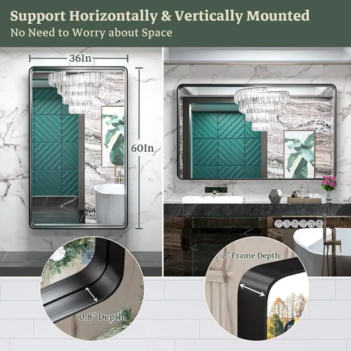 Miniatura 164 de TokeShimi - Espejo para pared de baño, espejo de tocador con marco de metal de aleación de aluminio mate cepillado e inoxidable, decoración rústica