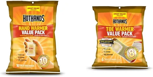HotHands Paquete económico de calentador de manos (10 pares) y calentador adhesivo para dedos de los pies, paquete de 6 pares