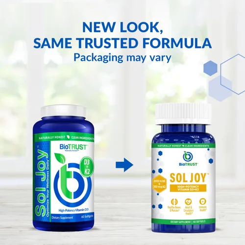 Miniatura 2 de BioTrust Sol Joy, Vitamina D3 K2 de alta potencia - Alta potencia (50 mcg)