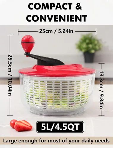 Miniatura 6 de Centrifugadora de Ensalada Grande Capacidad 5L, Centrifugadora de Lechuga Fácil de Limpiar con Tazón, Lavador Secador de Vegetales Apto