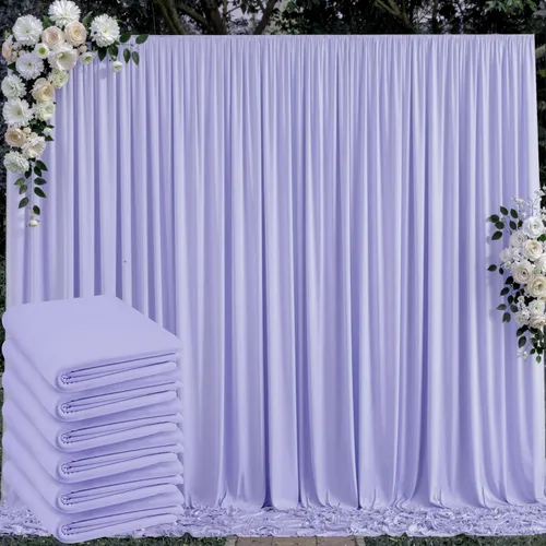 Miniatura 11 de Cortinas de telón de fondo blanco de 30 pies x 8 pies para fiestas de boda, 6 paneles de 5 pies x 8 pies, cortinas de fotografía de poliéster sin
