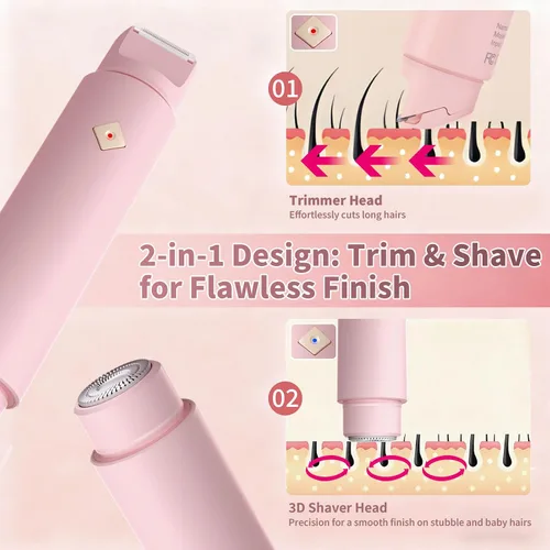 Miniatura 5 de Recortadora de bikini 2 en 1 para mujer, afeitadora eléctrica impermeable sin dolor para mujeres, afeitadora eléctrica de viaje de doble cabeza
