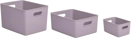 Miniatura 30 de Superio Ribbed Collection – Cesta decorativa de plástico abierta para el hogar, color azul (juego de 4) 1 grande, 1 mediano, 2 pequeñas – cajas