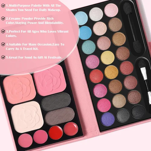 Miniatura 3 de Kit de Maquillaje Todo en Uno para Mujeres Kit Completo - 24 Sombras de Ojos, 4 Lápices Labiales, 2 Rubores, 1 Polvo, 2 Polvos para Cejas, 1 Espejo