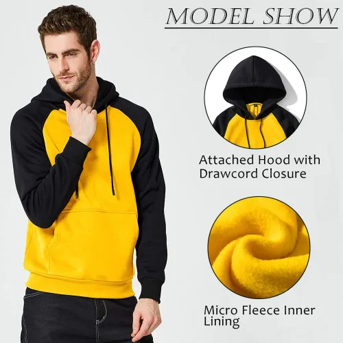 Miniatura 4 de Sudadera con manga larga estilo raglán en contraste, con forro polar, con capucha y bolsillo tipo canguro, para hombre