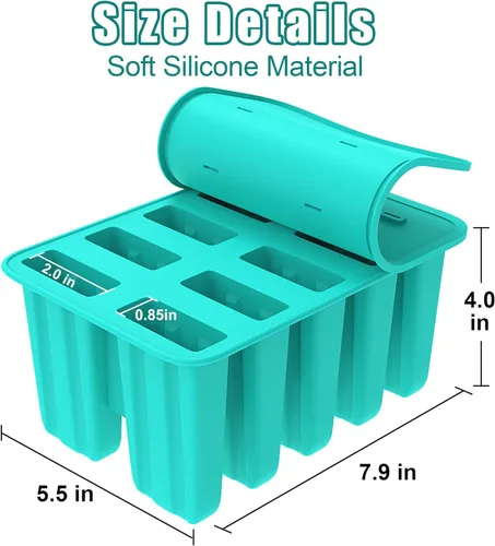 Miniatura 6 de Ozera Moldes para paletas de 10 cavidades, moldes de silicona para paletas, moldes de paletas caseras, moldes para paletas de hielo con 50 palitos
