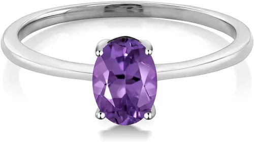 Miniatura 106 de Gem Stone King Anillo de compromiso solitario con piedra preciosa de oro blanco de 10 quilates, ovalado, 0.27 x 0.19 pulgadas, anillo de promesa