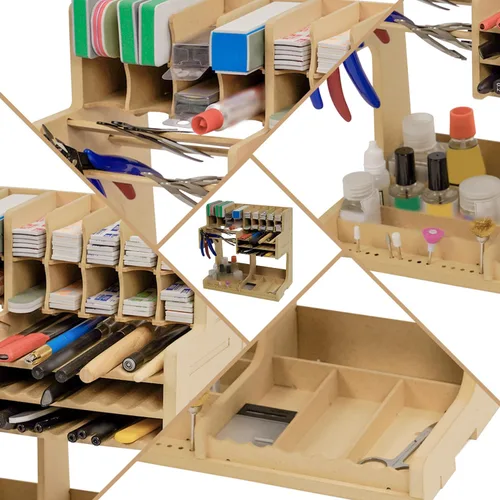 Miniatura 2 de GK1 - Kit organizador de madera con material MDF, estante de pintura, destornillador/soporte para brochas, para pinturas y herramientas Tamiya, GK1