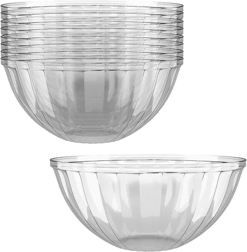 Miniatura 9 de Prestee Paquete de 4 cuencos de plástico transparente de 150 onzas – Cuencos grandes y redondos de plástico para fiestas, ensaladas, papas fritas