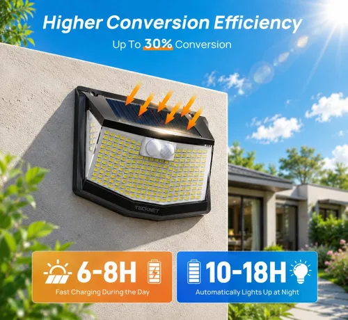 Miniatura 2 de TECKNET 248 Luces LED Solares para Exteriores y Sensor de Movimiento, Paquete de 4, Ángulo de 300° y 3 Modos de Iluminación, Luces Solares