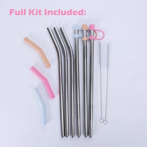 Miniatura 7 de Jetstop Pajitas de acero inoxidable con tapas para vaso Stanley de 30 onzas, popote de metal reutilizable de 10.5 pulgadas con puntas de silicona