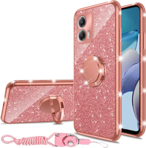 Miniatura 24 de nancheng Funda de teléfono con purpurina para Motorola Moto One 5G Ace (One 5G UW Ace) funda de TPU suave con anillo giratorio de 360°, funda