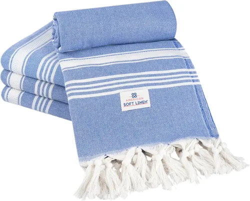 Miniatura 13 de American Soft Linen Peshtemal - Toallas de playa 100 % algodón, ligeras, sin arena, de secado rápido, para piscina de playa, 35 x 60 pulgadas, azul