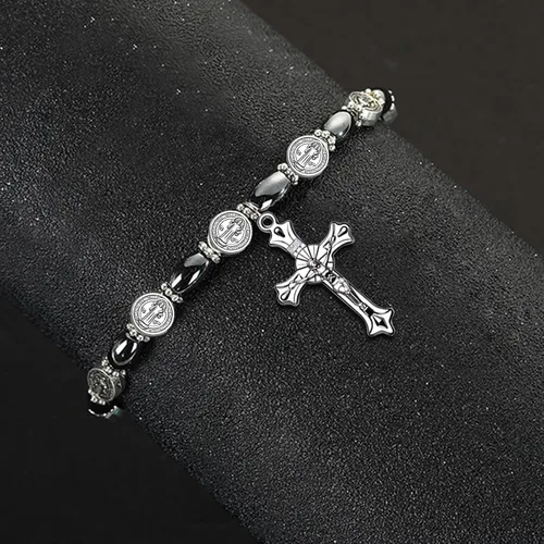 Miniatura 6 de 60 cuentas espaciadoras religiosas de aleación de plata antigua, Jesús, Virgen María, San Benito, cuentas sueltas para bricolaje, rosario católico