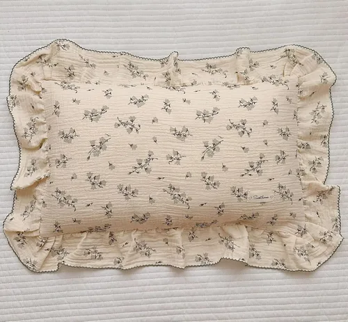 Miniatura 39 de BuLuTu Funda de almohada de algodón para niños pequeños, tamaño estándar, estampado de flores de Galsang, suave funda de almohada de viaje con borde