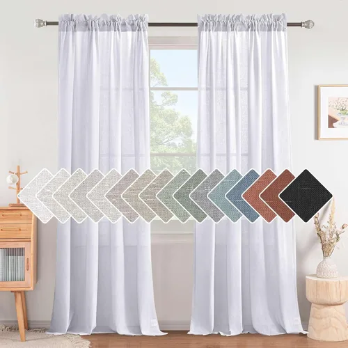 Miniatura 58 de H.VERSAILTEX Cortinas de Lino con Textura Filtradoras de Luz para Tratamiento de Ventanas de Sala de Estar, Cortinas Naturales Duraderas