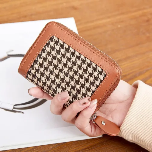Miniatura 4 de Tarjetero de tarjetas de crédito con cremallera para mujer bloqueo RFID fundas para tarjetas de visita para mujer marrón